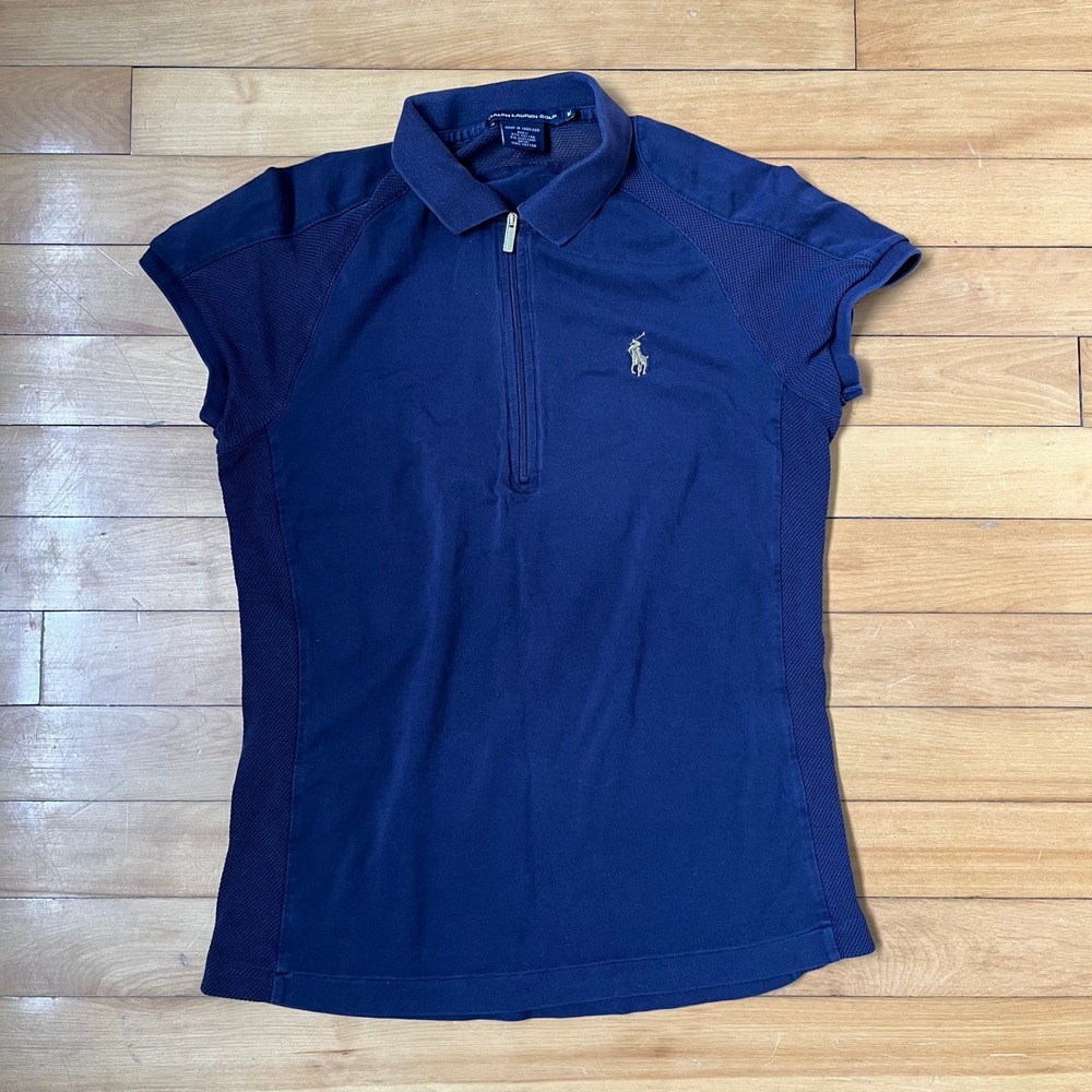 Ralph Lauren Golf Navy Blue Quarter Zip Mesh Panel Polo Shirt Womens Medium